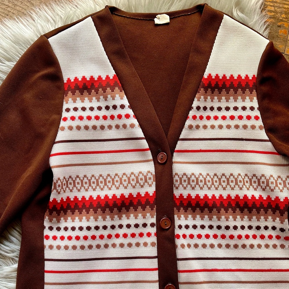 70s Geometric Lounge Cardigan - Picture 2 of 3